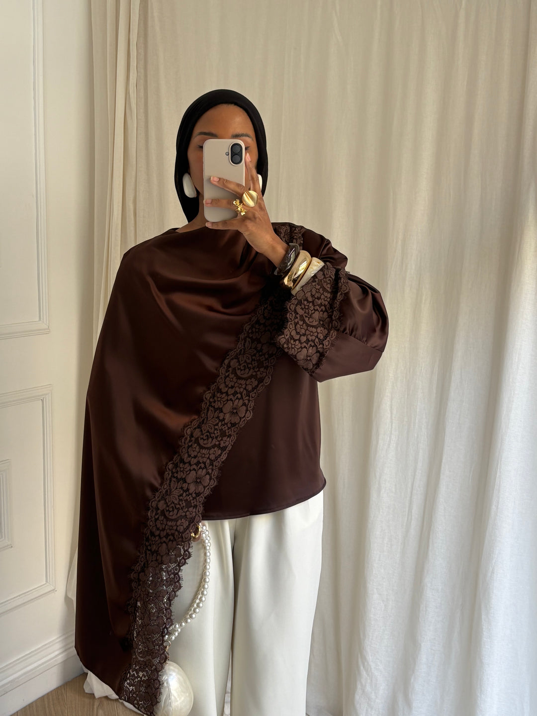 BLOUSE DENTELLE CAPE CHOCOLAT