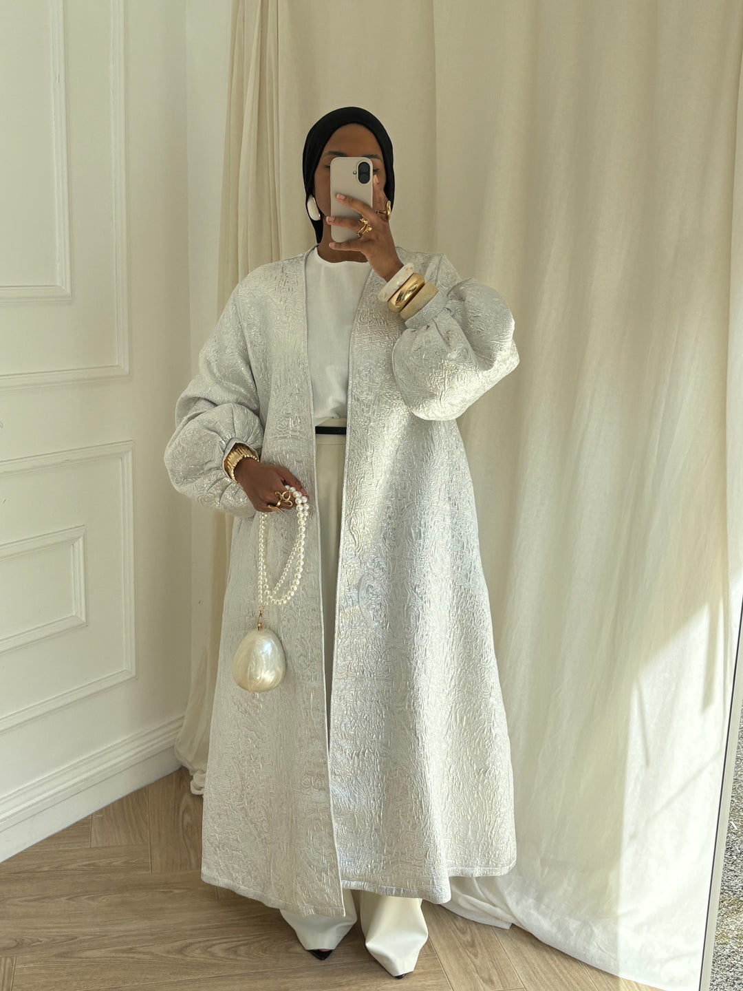 KIMONO BROCARD BLANC ARGENT