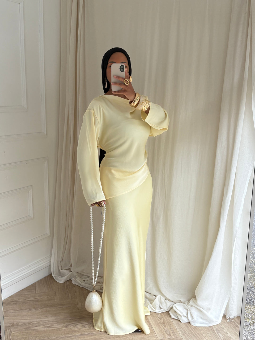 SET JUPE SATIN JAUNE