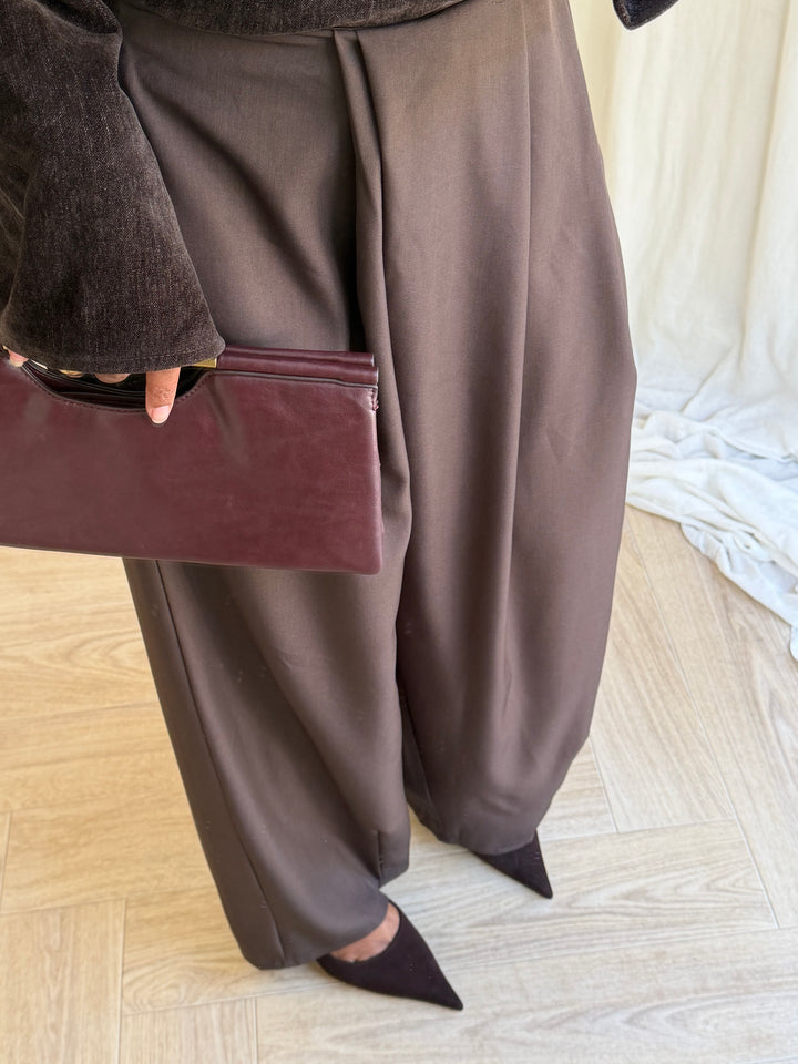 PANTALON BAREL DRAPÉ MARRON
