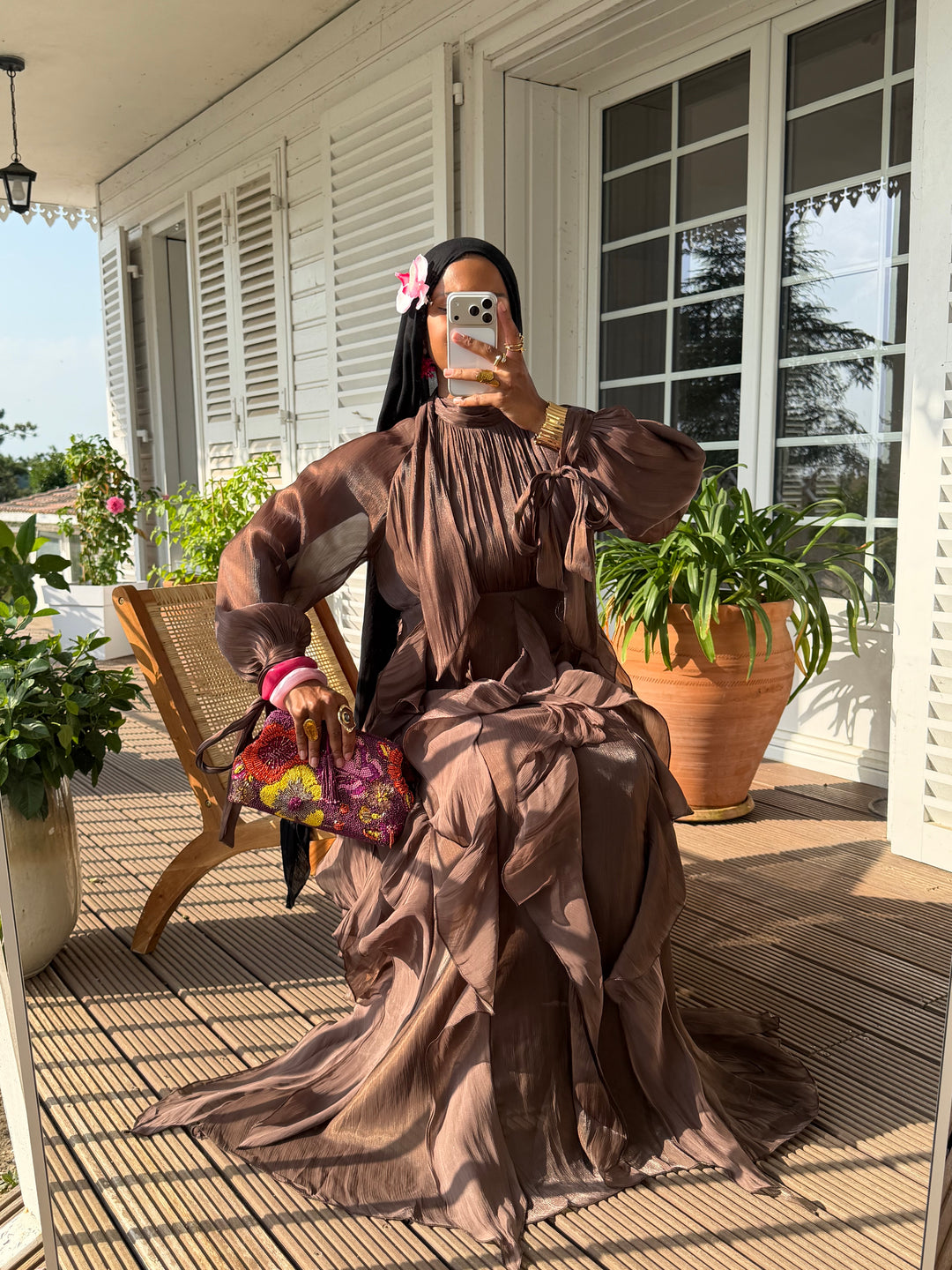 ROBE VOLANTS SIGNATURE MARRON