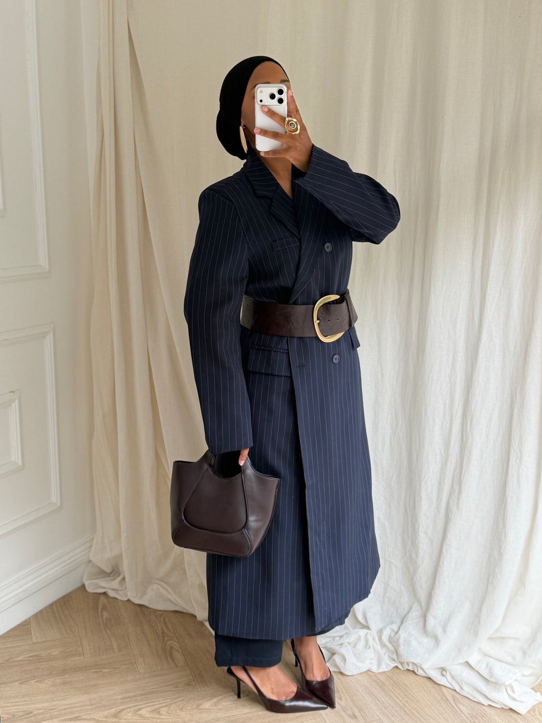 VESTE LONGUE BLAZER A RAYURES