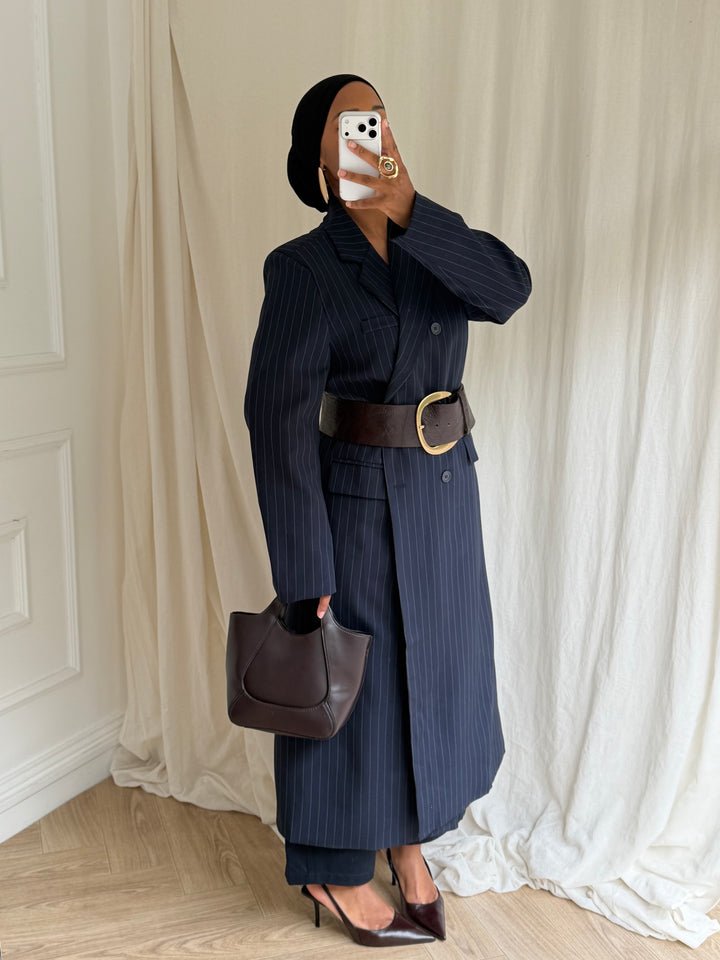 VESTE LONGUE BLAZER A RAYURES