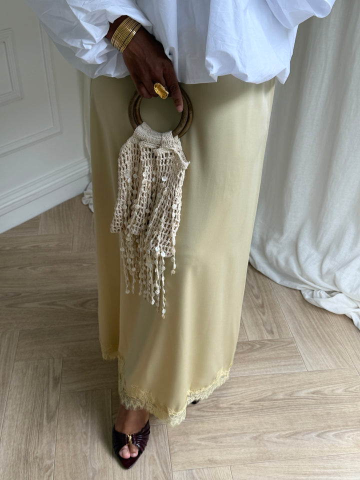 JUPE SATIN DENTELLA JAUNE