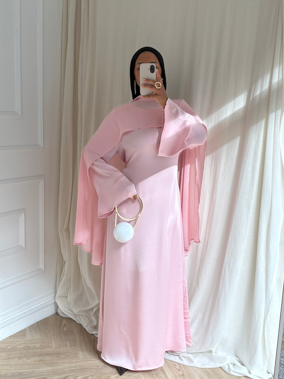 ROBE LUXE CAPE AMOVIBLE ROSE