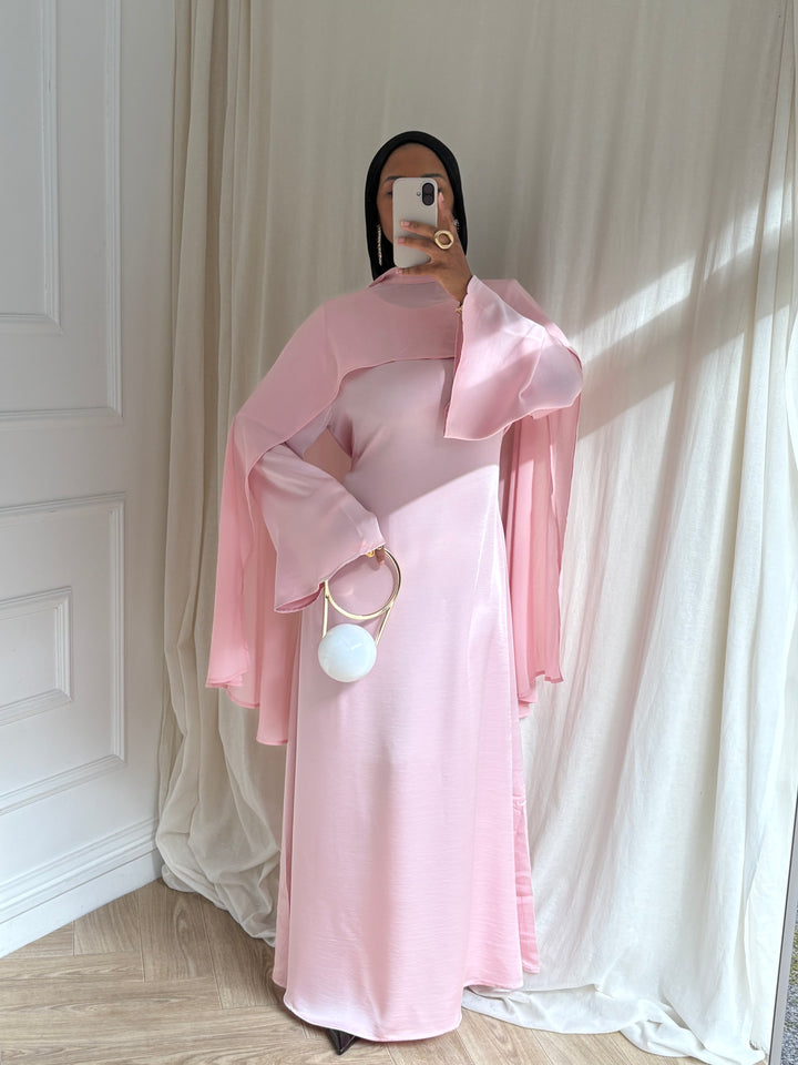ROBE LUXE CAPE AMOVIBLE ROSE