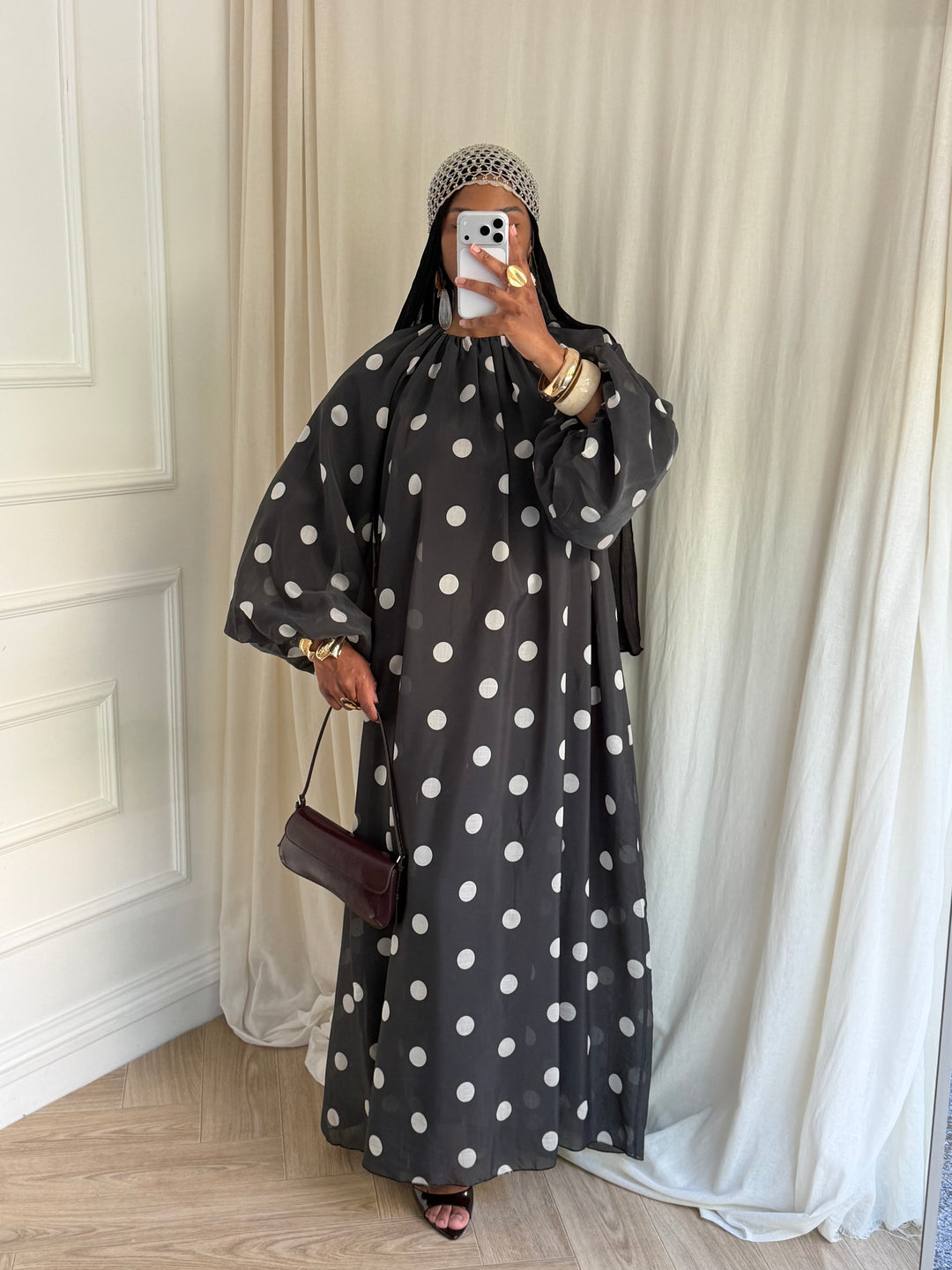 ROBE MANCHES BOUFANTES POIS NOIRE