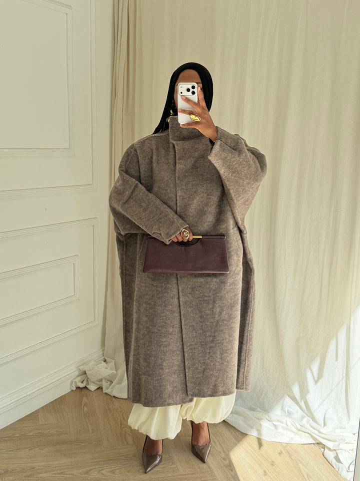 MANTEAU EN LAIN COUSU MAIN- Hanmade Wood coat TAUPE