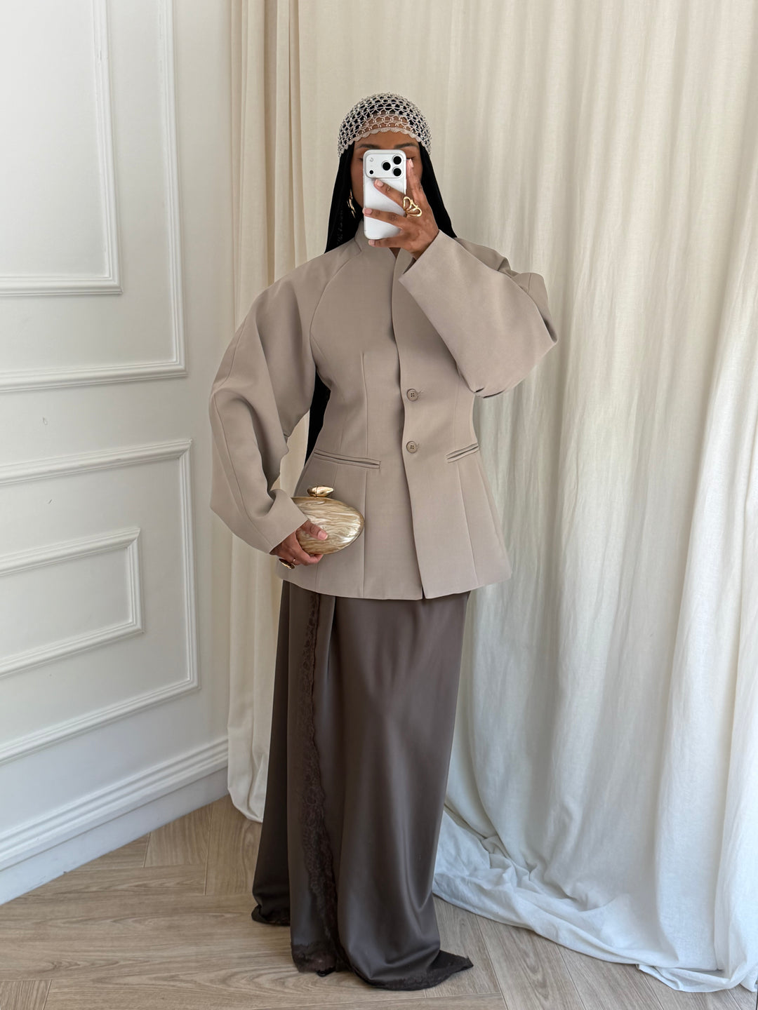 VESTE BLAZER CINTRÉ TAUPE