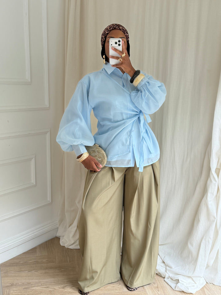 BLOUSE À NOUER BLEU