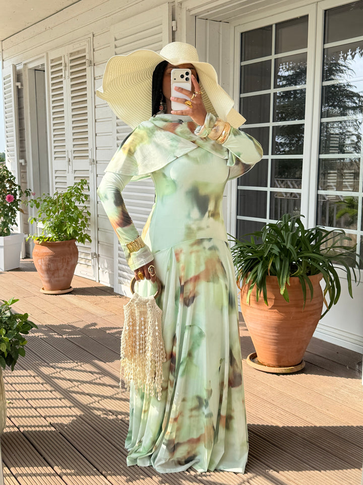 ROBE IMPRIMÉE DRAPÉE LUXE VERT