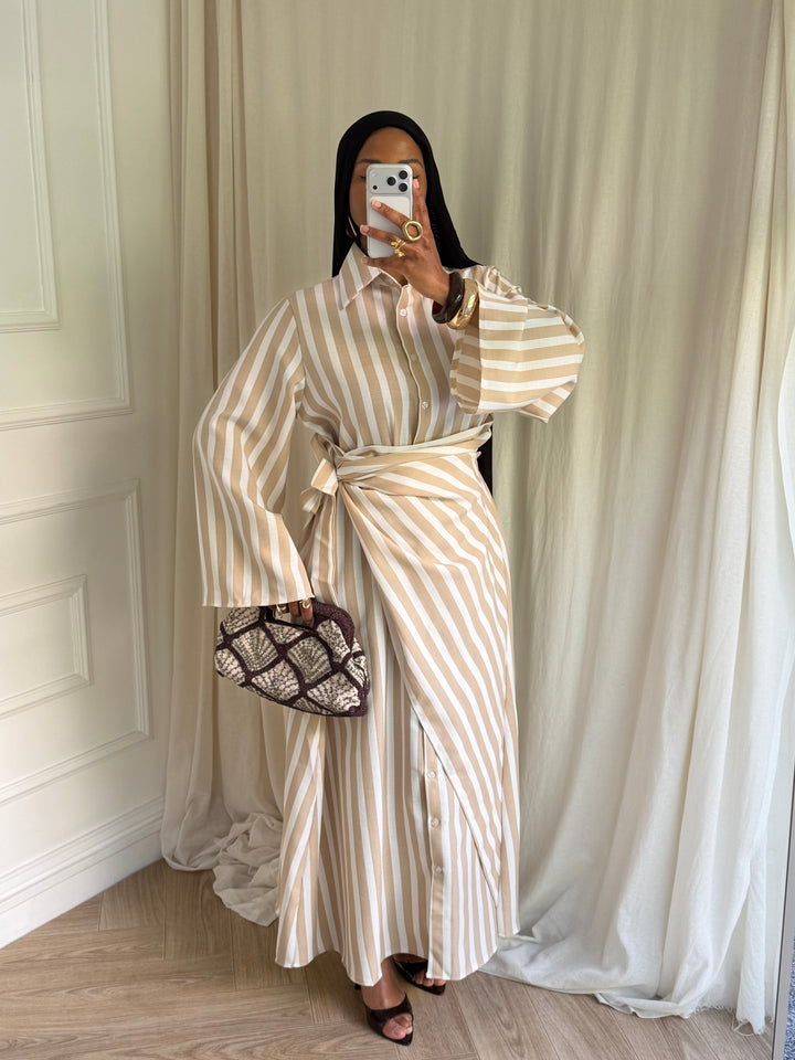 ROBE À RAYURES MAELYS BEIGE
