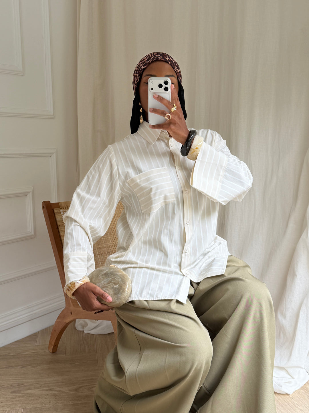 CHEMISE Oversize À RAYURES BEIGE
