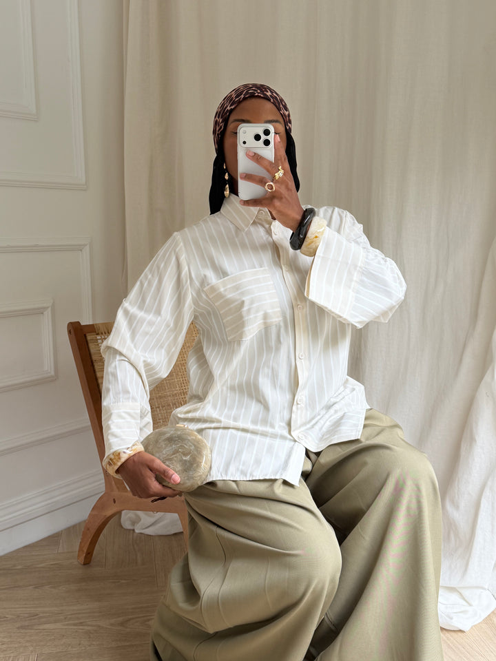 CHEMISE Oversize À RAYURES BEIGE
