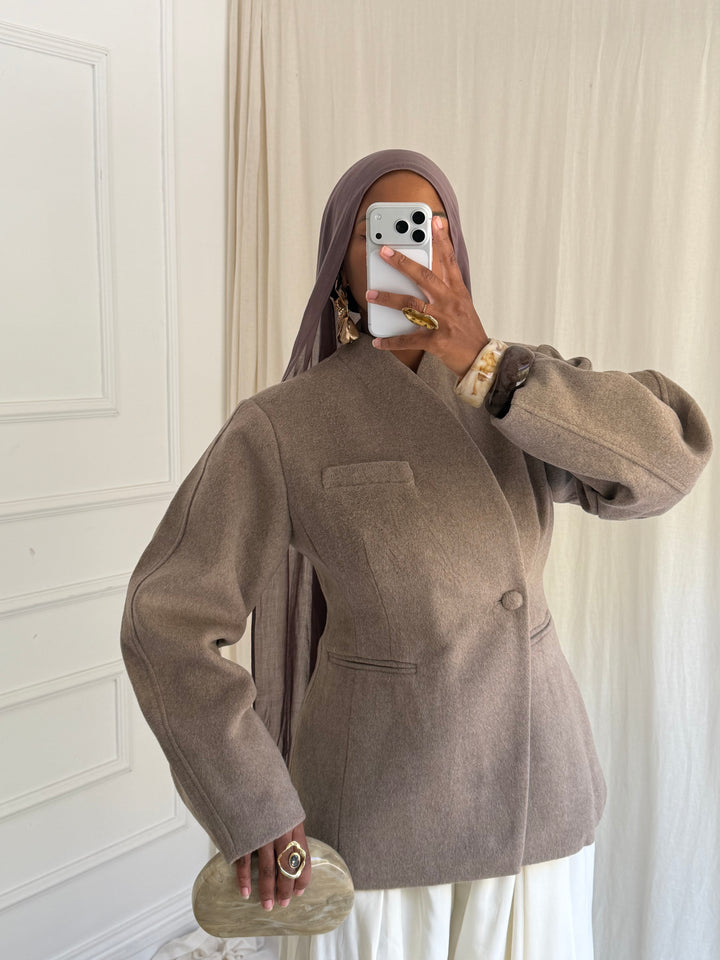 MANTEAU BLAZER PREMIUM LAINE TAUPE
