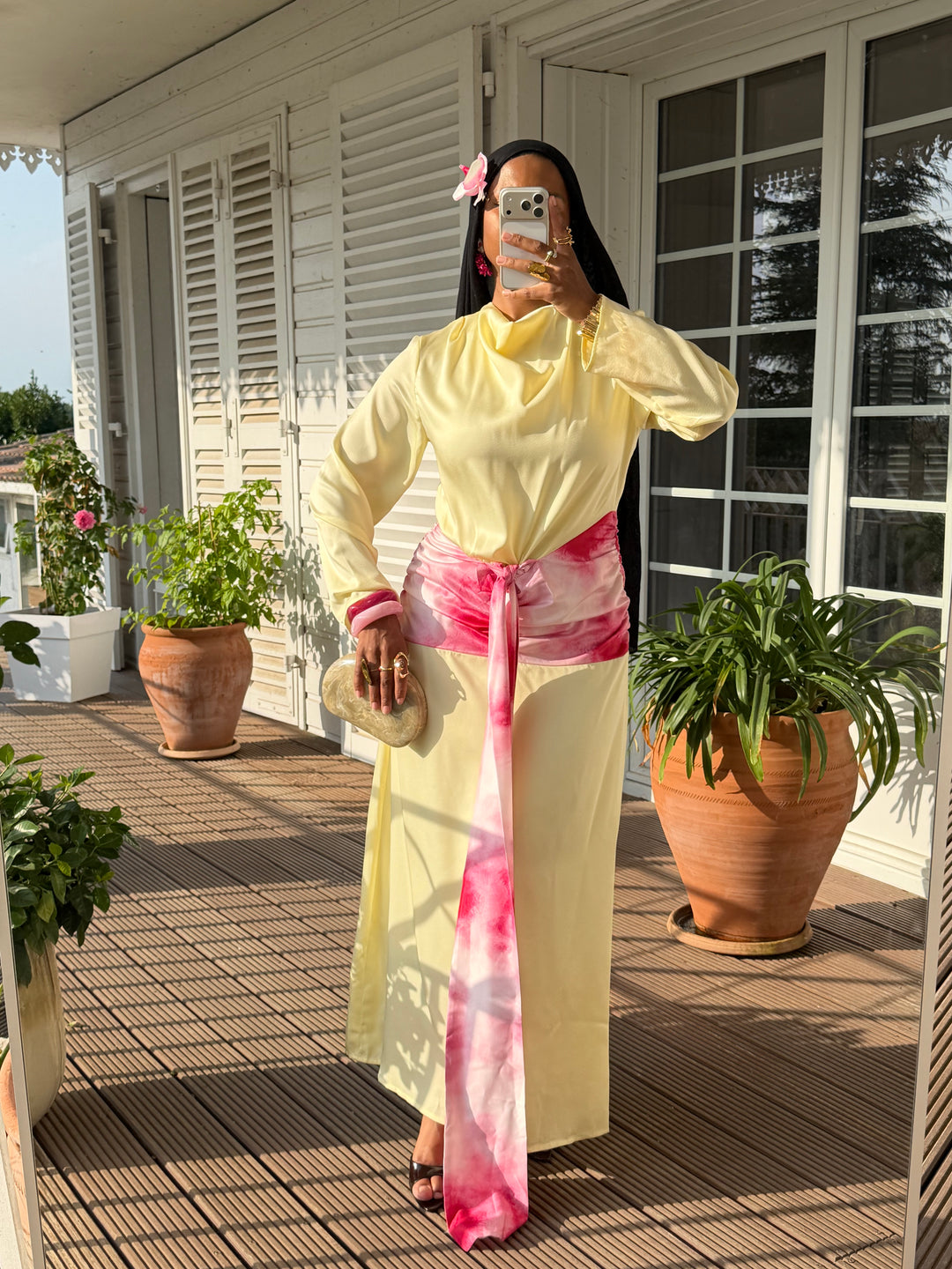 ROBE SÉLÈNE JAUNE ET ROSE