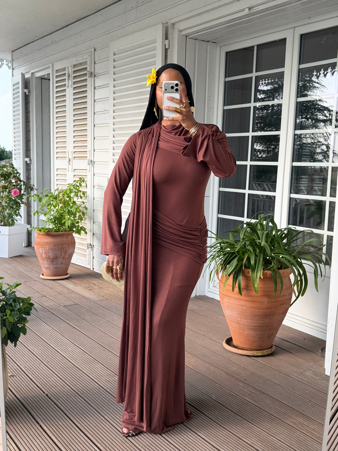 ROBE DRAPÉE OYLA MARRON
