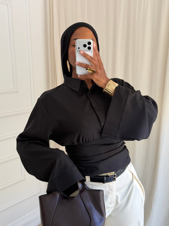 BLOUSE CINTRÉ BOUTONS NOIRE