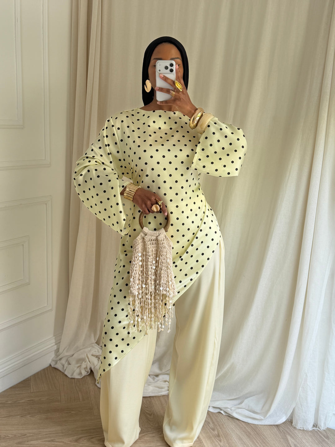 BLOUSE LONGUE À POIS JAUNE