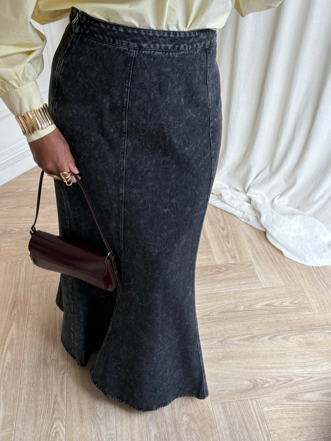 JUPE LONGUE SIRÈNE DENIM BLACK