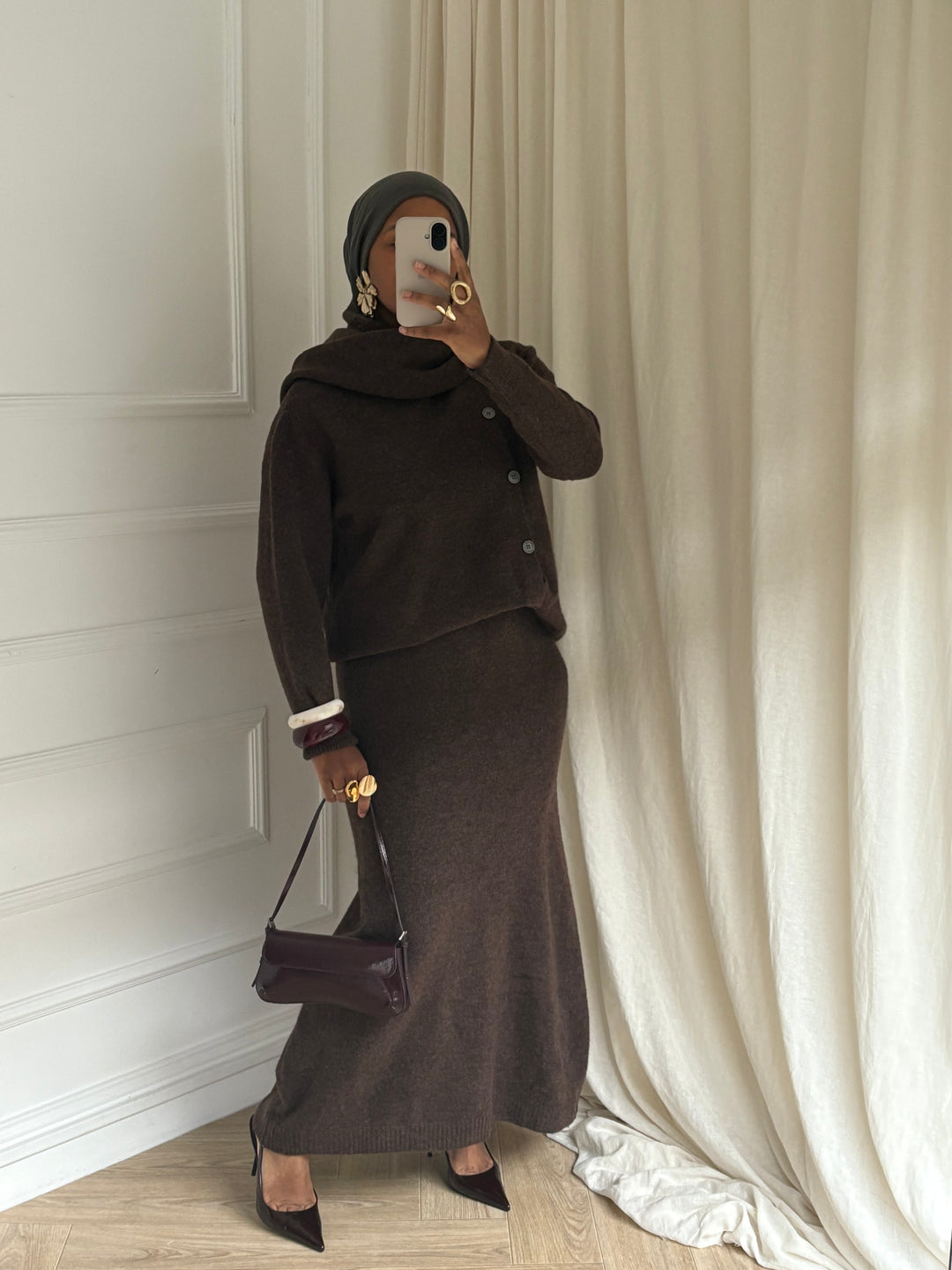 Ensemble Jupe Longue &amp; Pull avec Écharpe – Premium