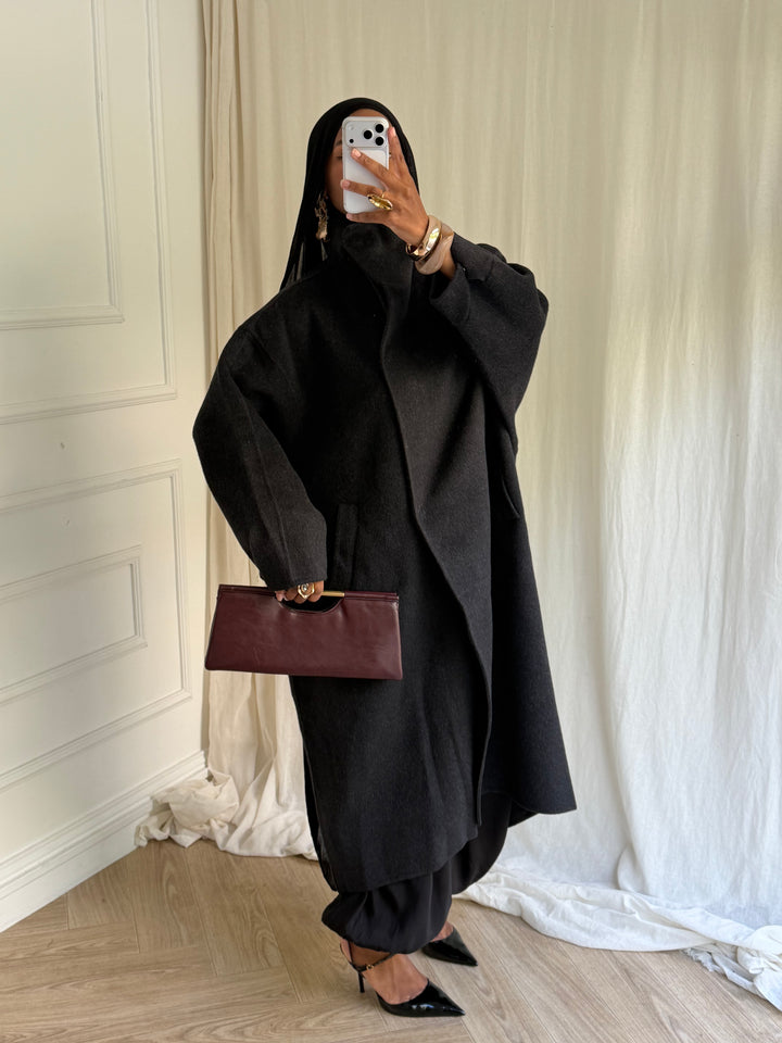 MANTEAU EN LAIN COUSU MAIN- Hanmade Wood coat GRIS FONCÉ