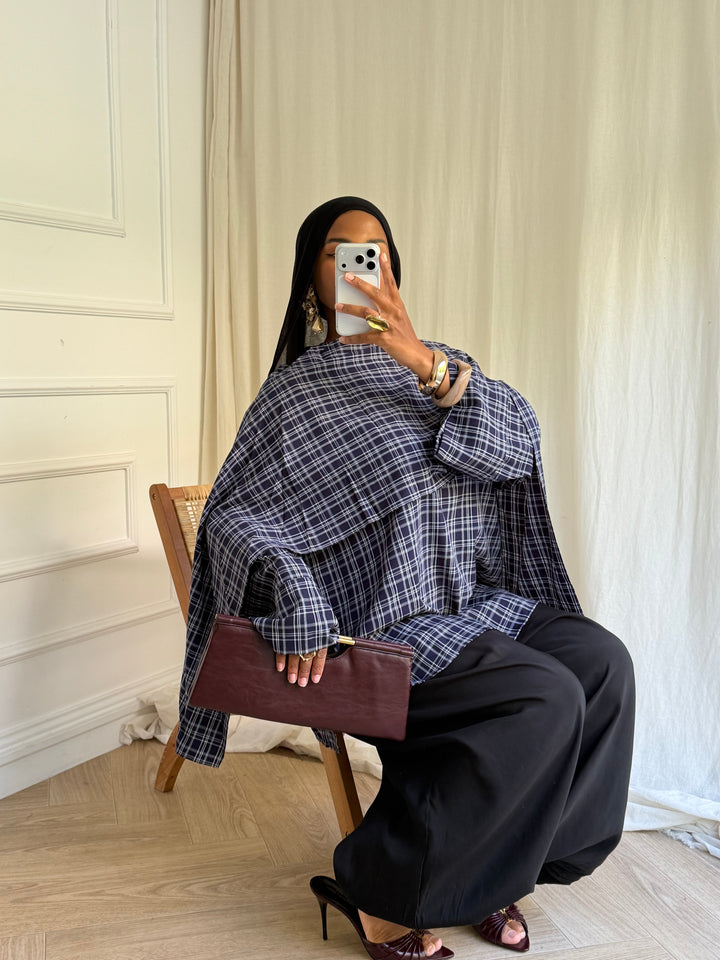 BLOUSE CARREAUX AVEC CAPE BLUE