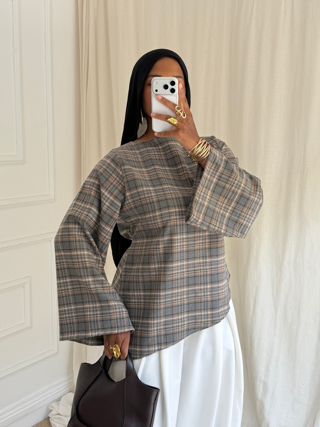 BLOUSE À RAYURES GRIS CLAIR