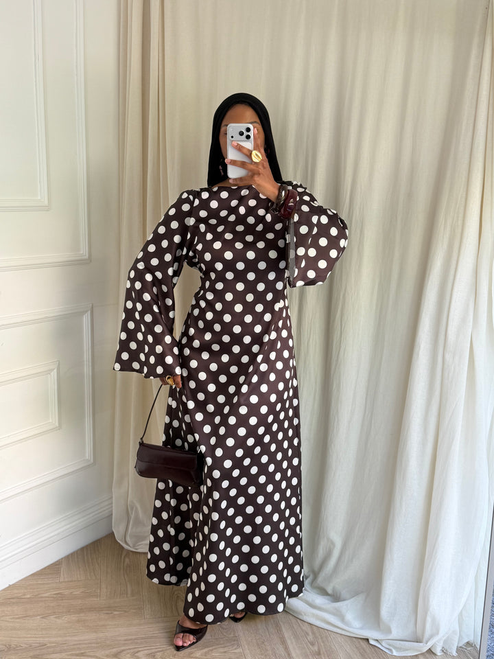 ROBE À GRAND POIS MARRON