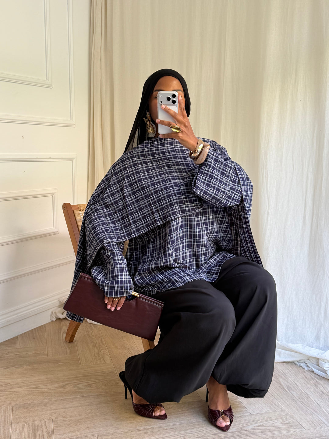 BLOUSE CARREAUX AVEC CAPE BLUE