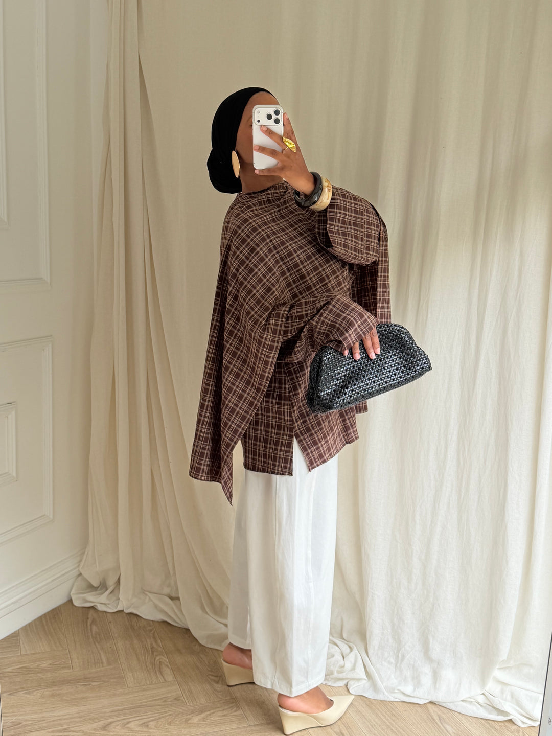 BLOUSE CARREAUX AVEC CAPE COFFEE