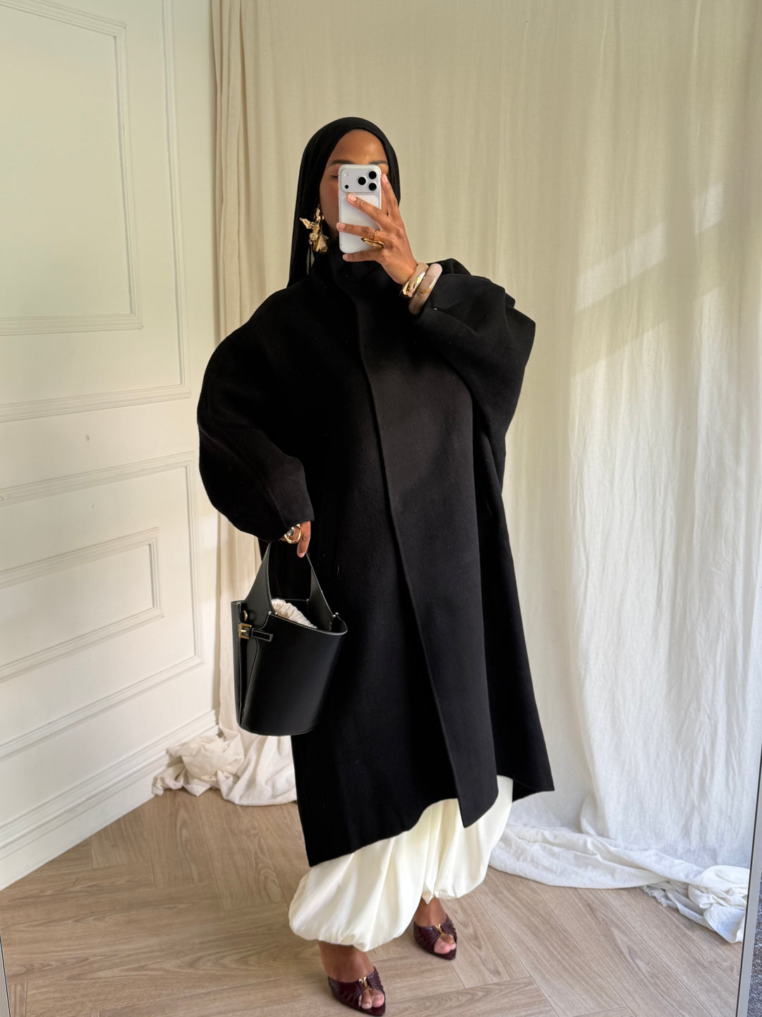 MANTEAU EN LAIN COUSU MAIN- Hanmade Wood coat NOIR