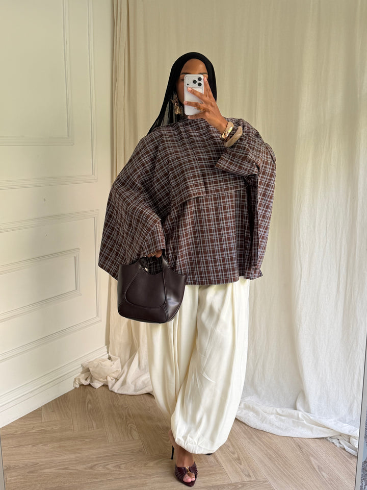BLOUSE CARREAUX AVEC CAPE COFFEE BLUE