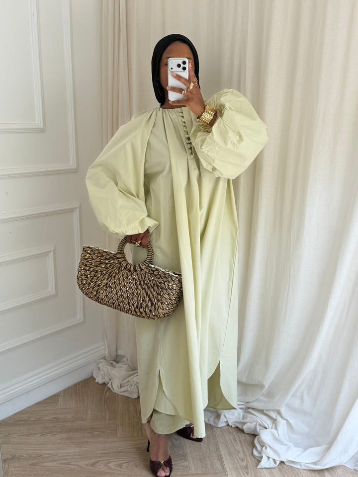 ROBE COTON FENTE MANCHES BOUFFANTES AVOCAT