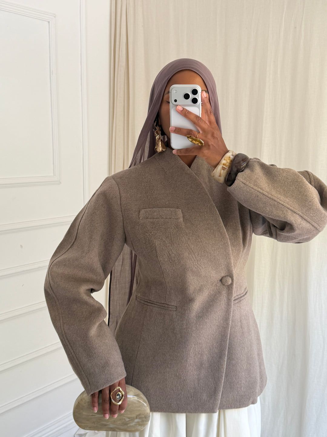 MANTEAU BLAZER PREMIUM LAINE TAUPE