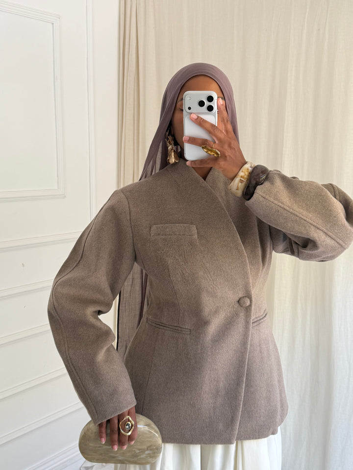MANTEAU BLAZER PREMIUM LAINE TAUPE