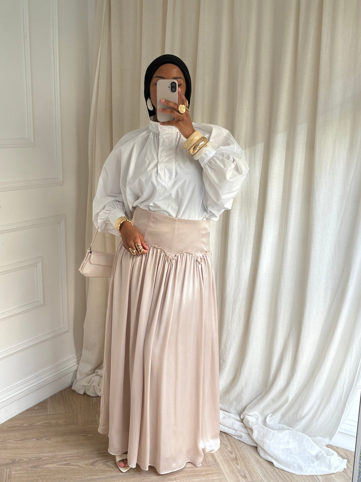 JUPE SATINÉE ORNEMENTS BEIGE
