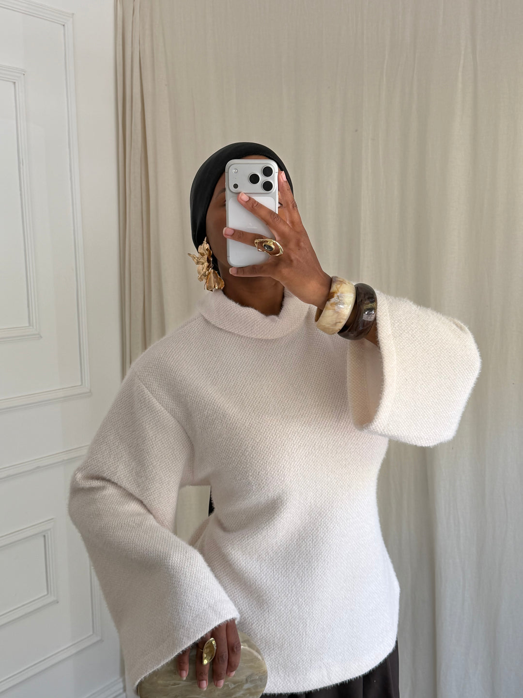 PULL COL MONTANT BLANC