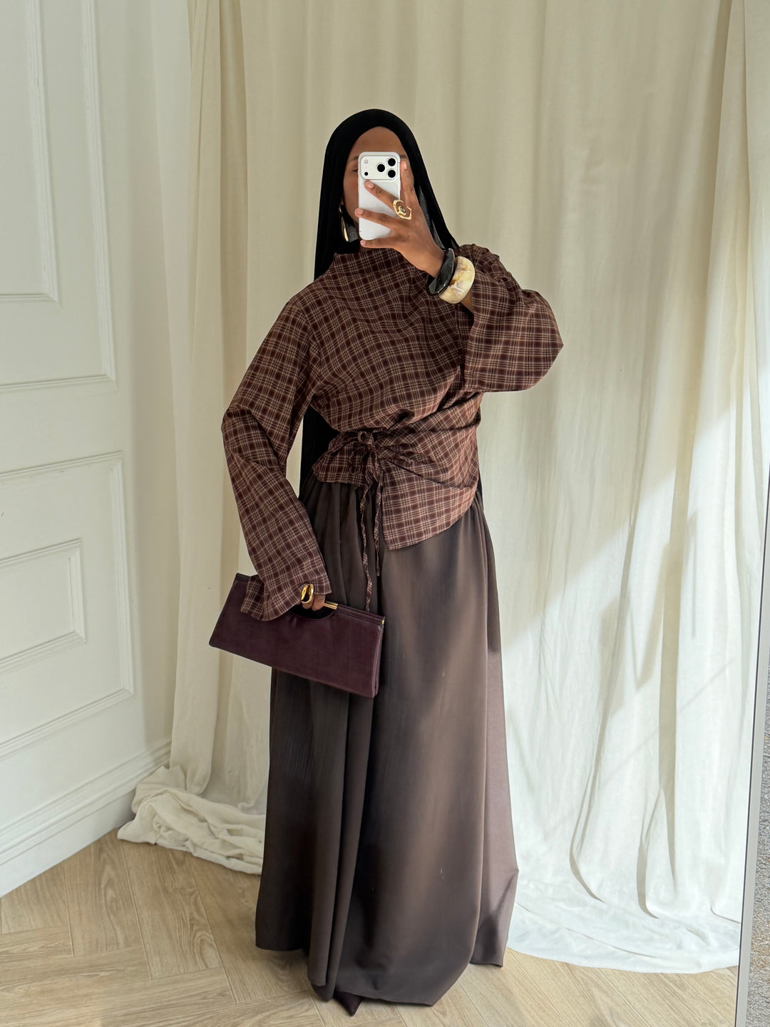 ENSEMBLE JUPE A CARREAUX MARRON