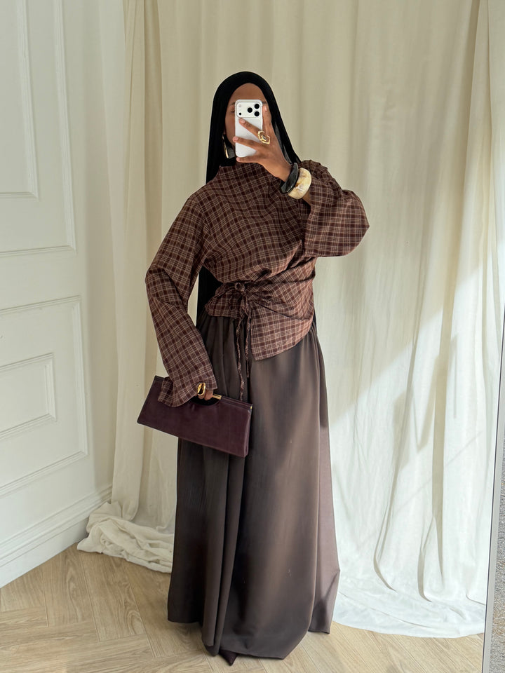 ENSEMBLE JUPE A CARREAUX MARRON