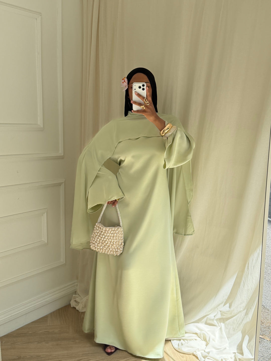 ROBE LUXE CAPE AMOVIBLE VERT MENTHE