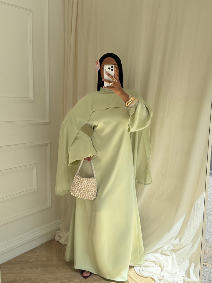 ROBE LUXE CAPE AMOVIBLE VERT MENTHE