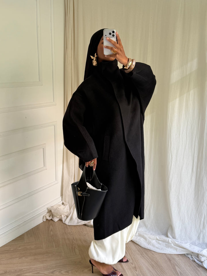 MANTEAU EN LAIN COUSU MAIN- Hanmade Wood coat NOIR