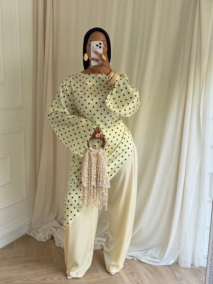 BLOUSE LONGUE À POIS JAUNE