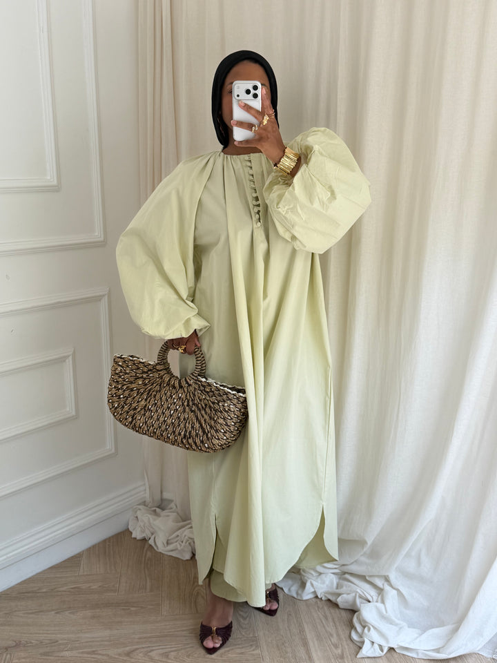 ROBE COTON FENTE MANCHES BOUFFANTES AVOCAT