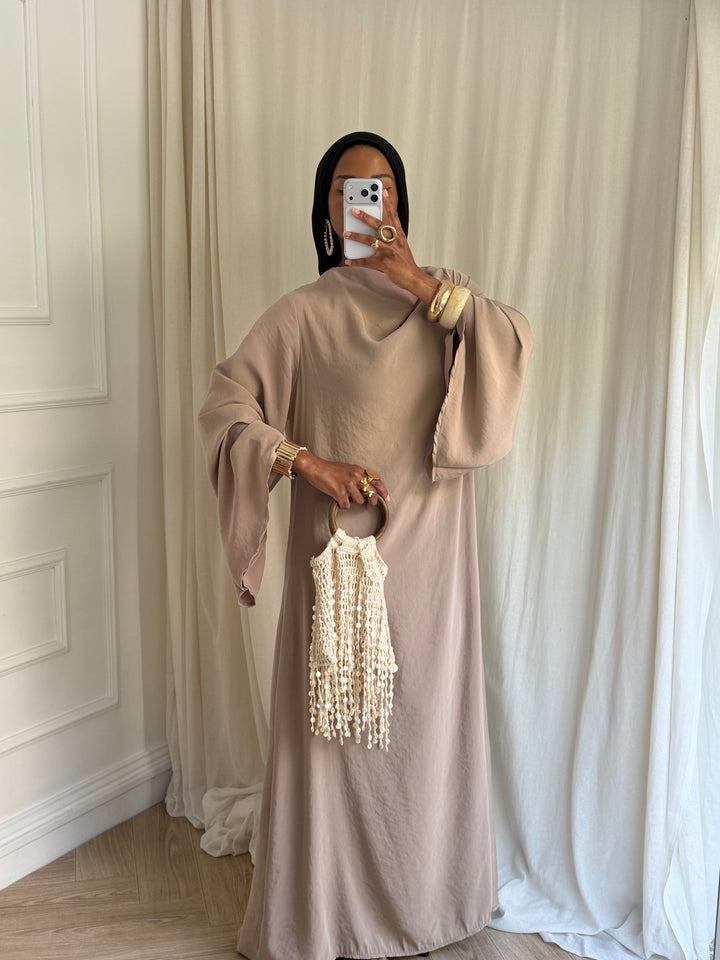 ROBE MANCHES ÉVASÉES TAUPE