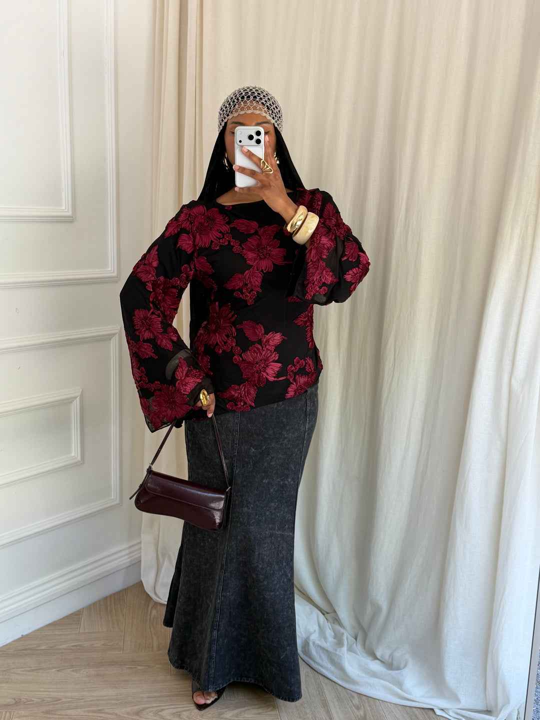 BLOUSE YASMEEN NOIRE ET ROUGE