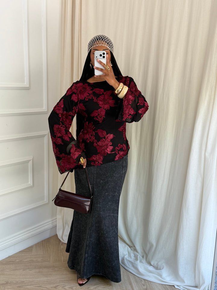 BLOUSE YASMEEN NOIRE ET ROUGE