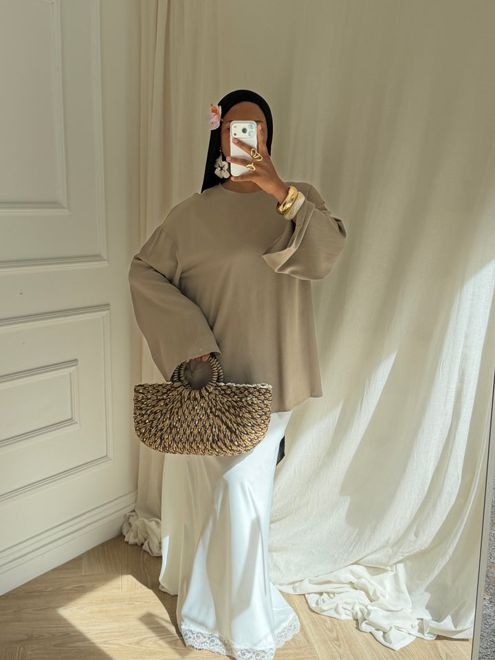 TOP LONG BASIC LIN TAUPE