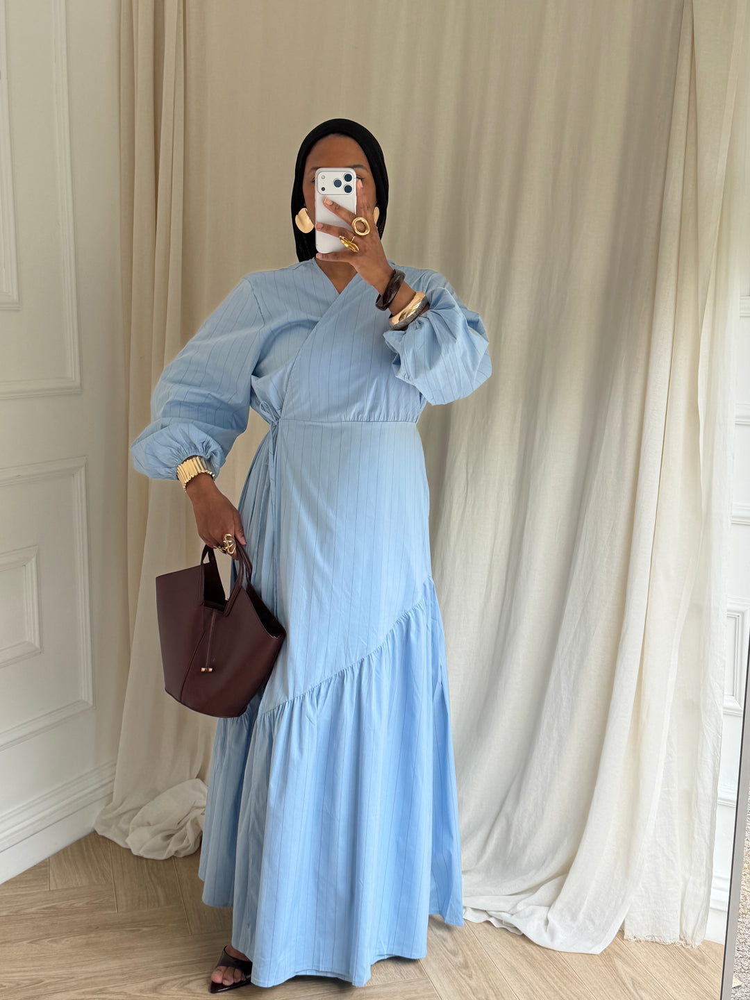 ROBE COTON À RAYURES BLEU CLAIR